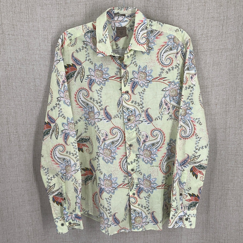 Rare Rabbit Paisley Floral Shirt Mens Size M Green Cotton Boho Coastal